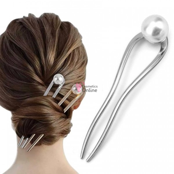 Accesoriu de par modern Japonez pentru cocuri din metal JPN10GG Argintiu cu perla